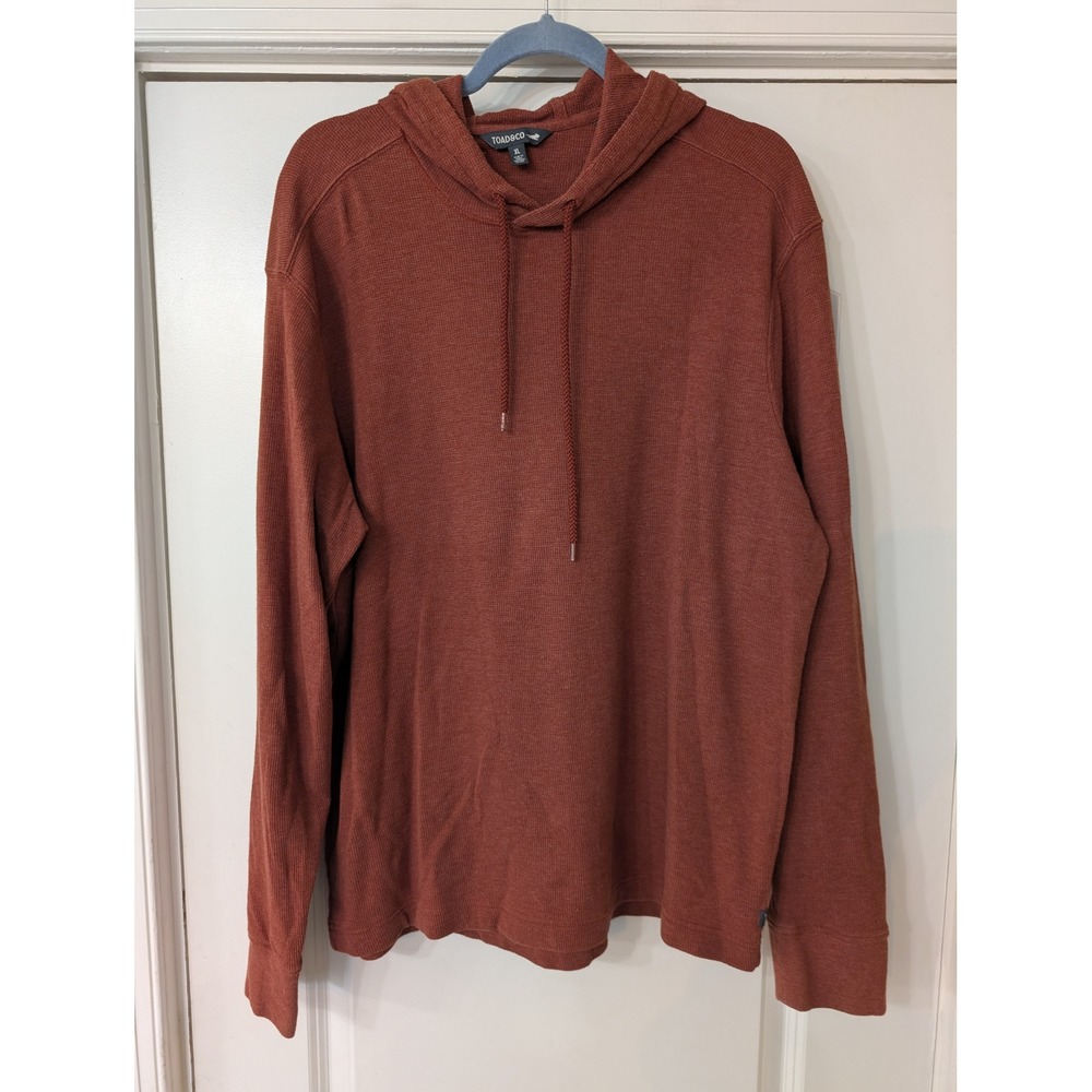 Toad&Co Framer Waffle knit Hoodie Rust Orange Organic Cotton XL mens sustainable